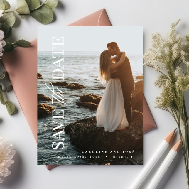 Elegant Modern Portrait Photo Save the Date Postcard (Creator Uploaded)