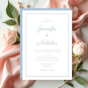 Elegant Modern Powder Blue Script Wedding Invitation