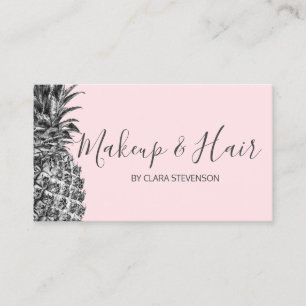 Elegant modern pretty silver pink pineapple makeup business card