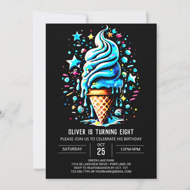 Elegant Modern Printable Boy Ice Cream Birthday Invitation (Front)