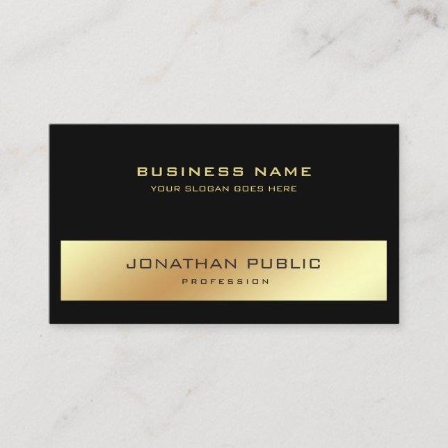 Elegant Modern Professional Black Gold Plain Business Card (Front)