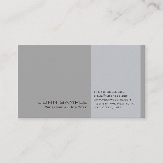 Elegant Modern Professional Grey Simple Chic Plain Business Card (Front)