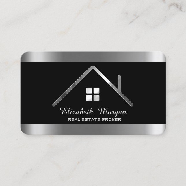 Elegant Modern Professional Silver House Roof   Business Card (Front)