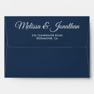 Elegant modern Prussian blue white script wedding Envelope