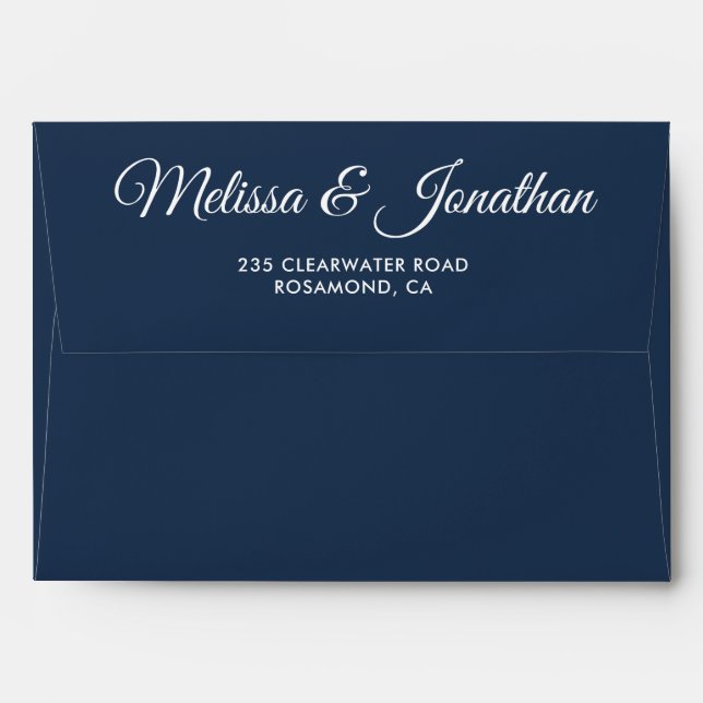 Elegant modern Prussian blue white script wedding Envelope (Back (Top Flap))