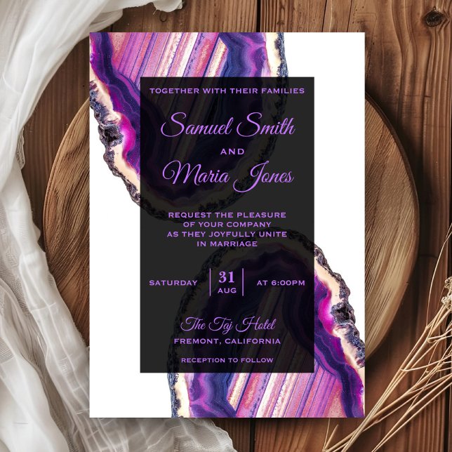 Elegant Modern Purple Agate Wedding Invitation (Creator Uploaded)