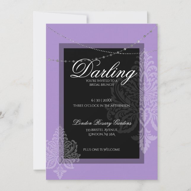 Elegant modern purple & black bridal shower  invitation (Front)