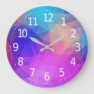 Elegant Modern Purple & Blue Geometric Polygons   Large Clock