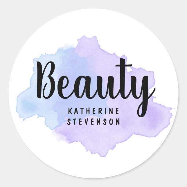 Elegant modern purple & blue watercolor beauty classic round sticker (Front)