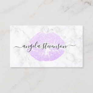 Elegant modern purple glitter lips white marble business card