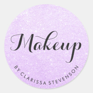 Elegant modern purple glitter makeup classic round sticker