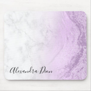 Elegant modern purple glitter white marble mouse pad
