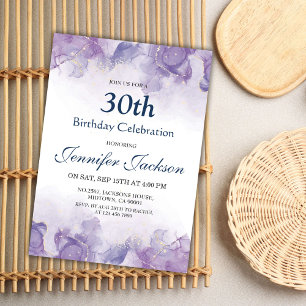 Elegant modern purple & gold floral 30th birthday invitation