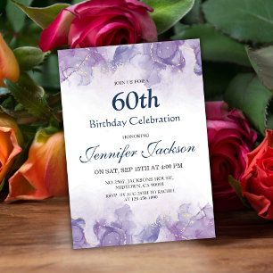 Elegant modern purple & gold floral 60th birthday invitation