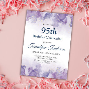 Elegant modern purple & gold floral 95th birthday invitation