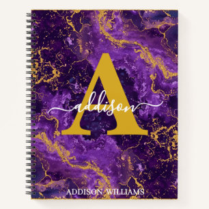 Elegant Modern Purple Gold Glitter Agate Monogram Notebook