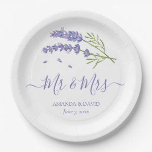 Elegant Modern Purple Lavender Mr and Mrs Wedding Paper Plate