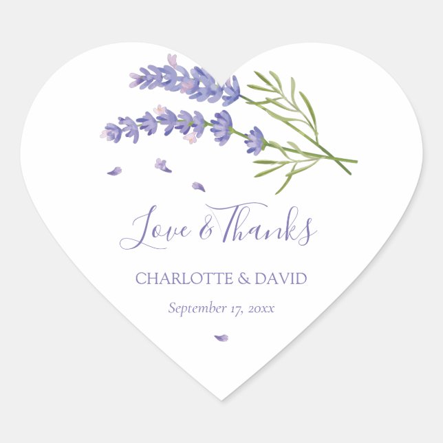 Elegant Modern Purple Lavender Wedding Favour Heart Sticker (Front)