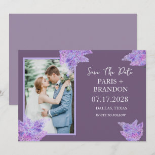 Elegant Modern Purple Lilac Floral Photo Wedding  Save The Date