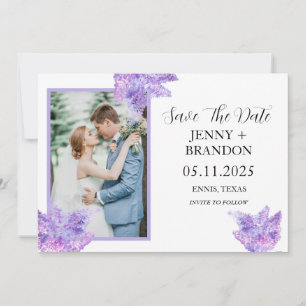 Elegant Modern Purple Lilac Floral Photo Wedding Save The Date