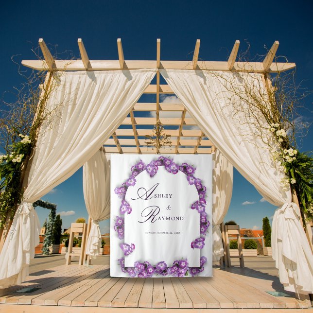 Elegant Modern Purple Lilac White Arch Florals Tapestry (Creator Uploaded)