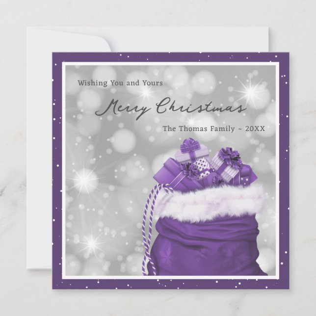 Elegant Modern Purple Merry Christmas Holiday Card (Front)