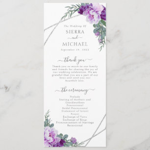 Elegant Modern Purple & Silver Floral Wedding Program