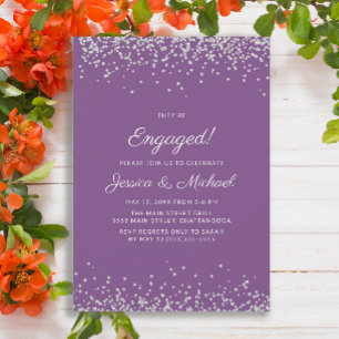 Elegant Modern Purple Silver Glitter Engagement Invitation