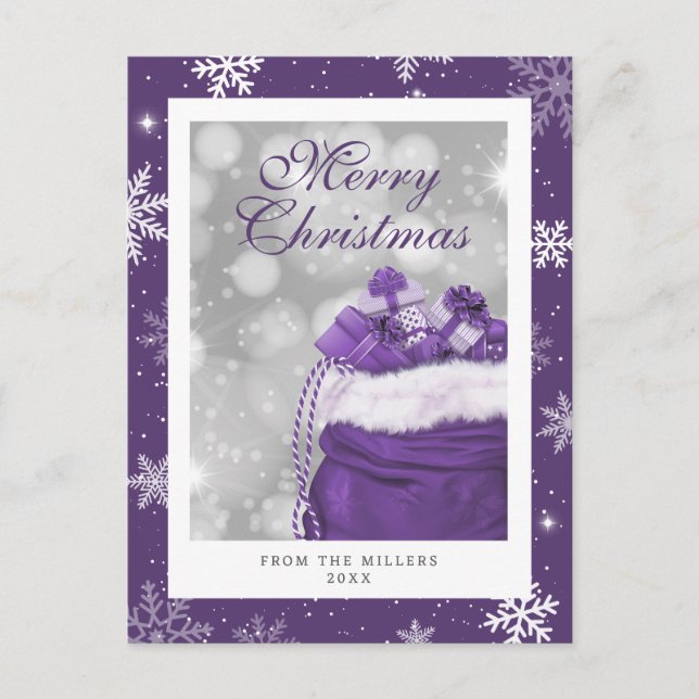 Elegant Modern Purple Snowflake Merry Christmas Holiday Postcard (Front)