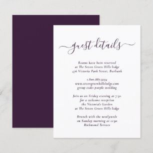 Elegant Modern Purple Wedding Details Enclosure Card