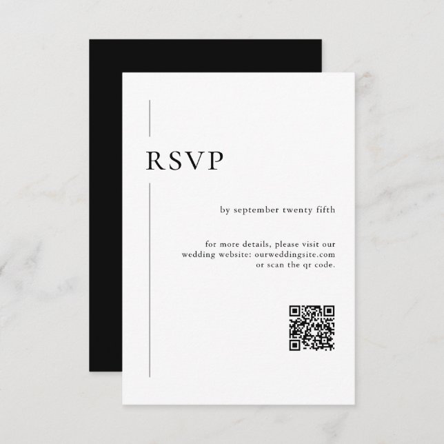 Elegant Modern QR Code Black & White Wedding RSVP Card (Front/Back)
