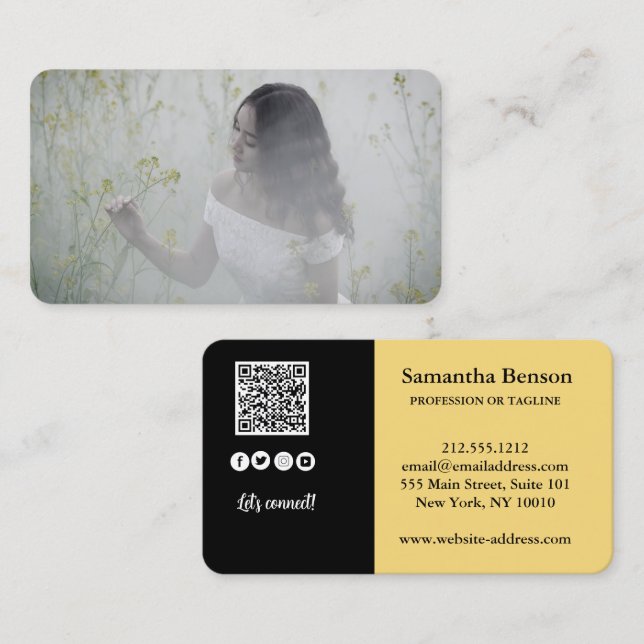 Elegant Modern QR Code Photo Social Media Icons Business Card (Front/Back)