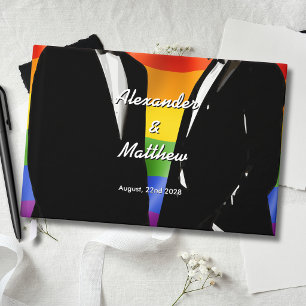 Elegant Modern Rainbow Gay Men Wedding Guest Book