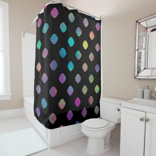 Elegant Modern Rainbow Rounded Tiles Pattern | Shower Curtain (In Situ)