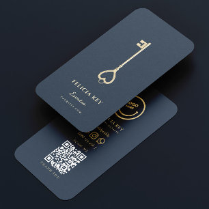 Elegant Modern Realtor Dark Blue Real Estate Agent Business Card