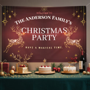 Elegant Modern Red and Gold Reindeer Christmas Ban Banner