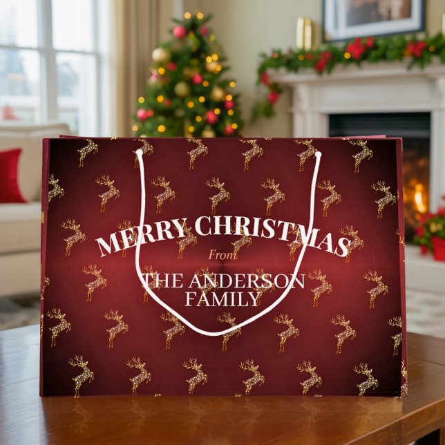 Elegant Modern Red and Gold Reindeer Christmas Large Gift Bag (Creator Uploaded)
