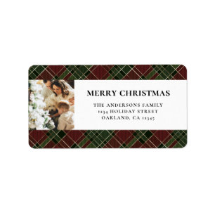 Elegant Modern Red and Green Plaid Christmas Label