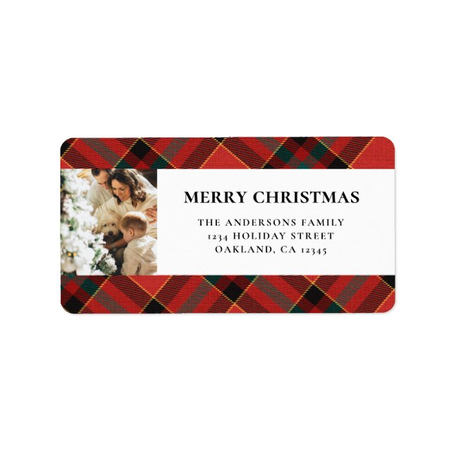 Elegant Modern Red and Green Plaid Christmas Label (Front)