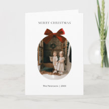 Elegant Modern Red Bow Ribbon Photo Christmas