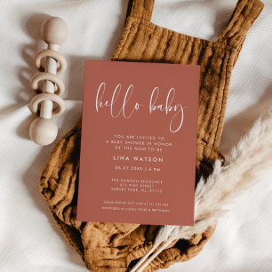 Elegant & Modern Red clay Hello Baby Invitation
