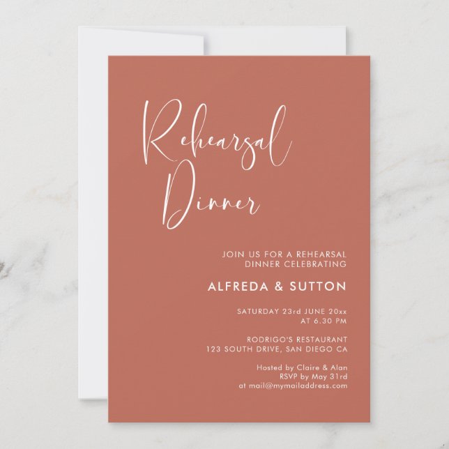 Elegant & modern Red clay Rehearsal dinner Invitation (Front)