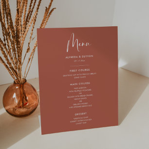 Elegant & modern Red clay wedding menu Pedestal Sign