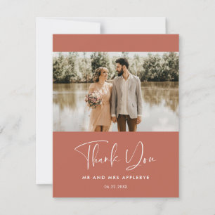 Elegant modern Red clay wedding photo Thank you Card