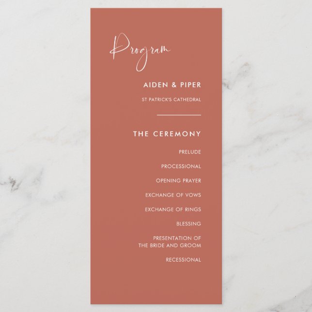 Elegant & modern Red clay wedding program (Front)