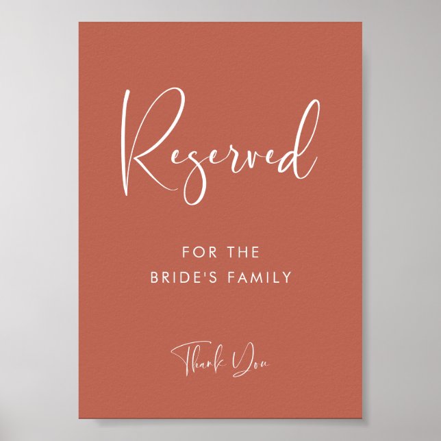 Elegant & Modern Red clay wedding Reserved sign (Front)