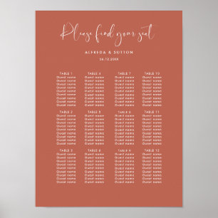 Elegant & modern Red clay wedding seating chart