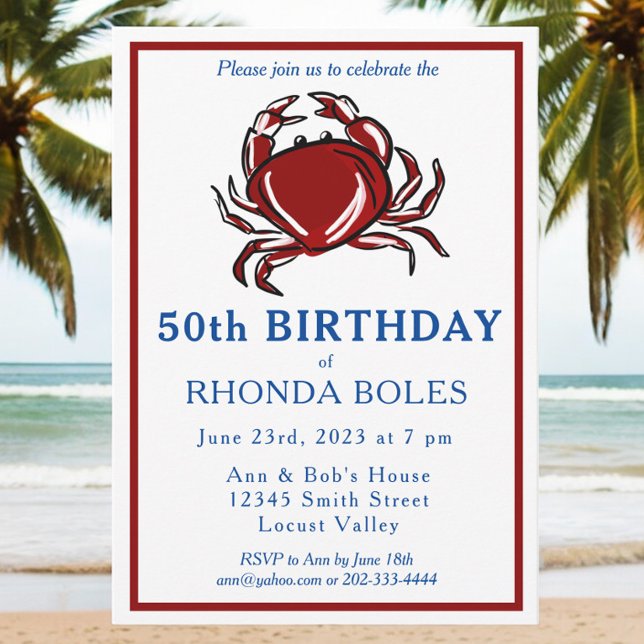 Elegant Modern Red Crab Seafood Birthday Party Invitation (Creator Uploaded)