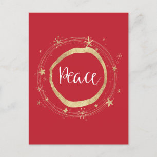 Elegant Modern Red Gold Star Peace Holiday Postca