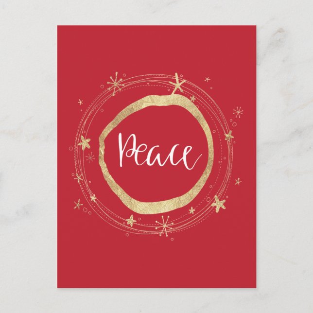 Elegant Modern Red Gold Star Peace Holiday Postca (Front)